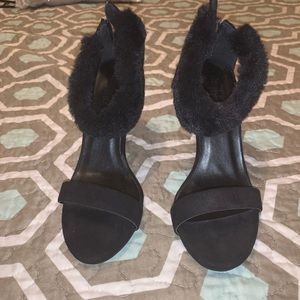 All black heels with fur